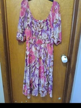 kathy ireland Pink, Purple & Brown Floral Scoop-Neck Maxi Dress